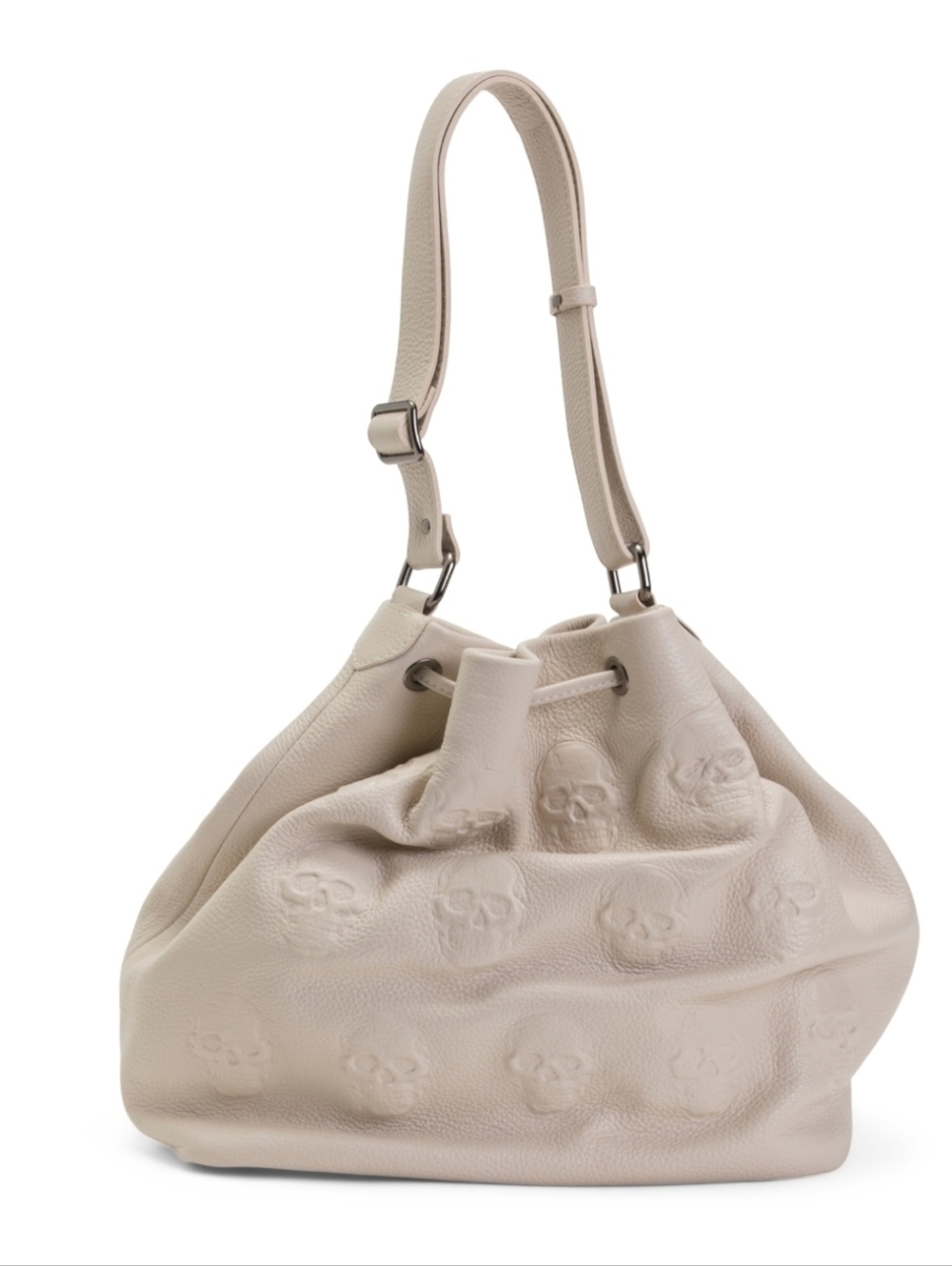 💛🔹️ IO Pelle🔹️ Skull Embosssed Made In Italy Latte  Bucket Bag